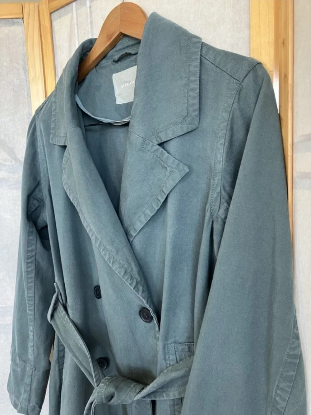 Everlane The Drape Trench Coat, Double Breasted, Small, Sage Green Boho City Hip - Picture 5 of 9
